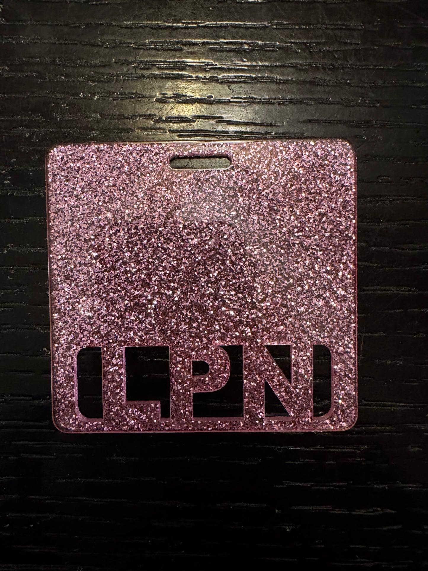 LPN light pink glitter badge buddy