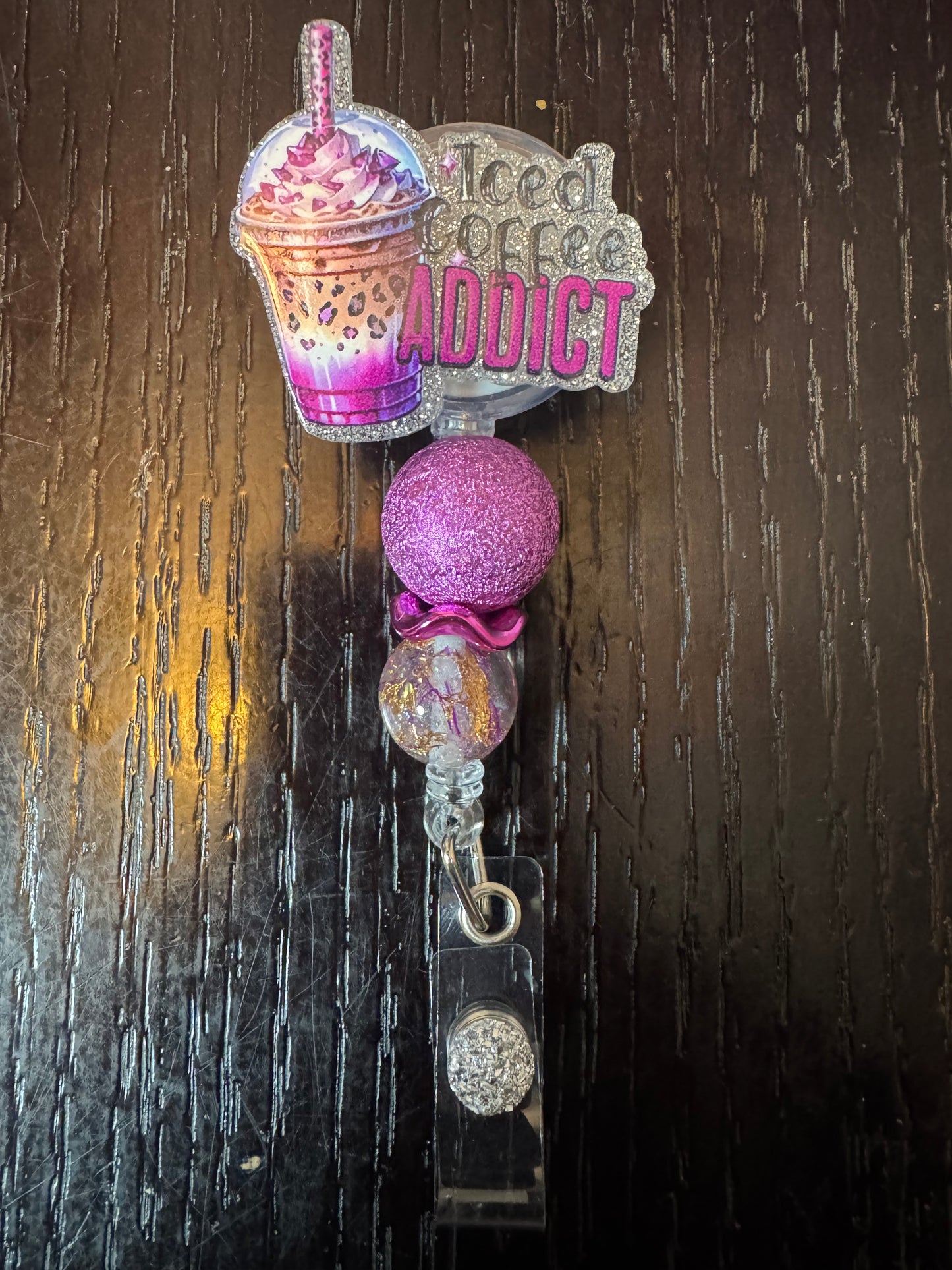 Iced Coffee Addict badge reel