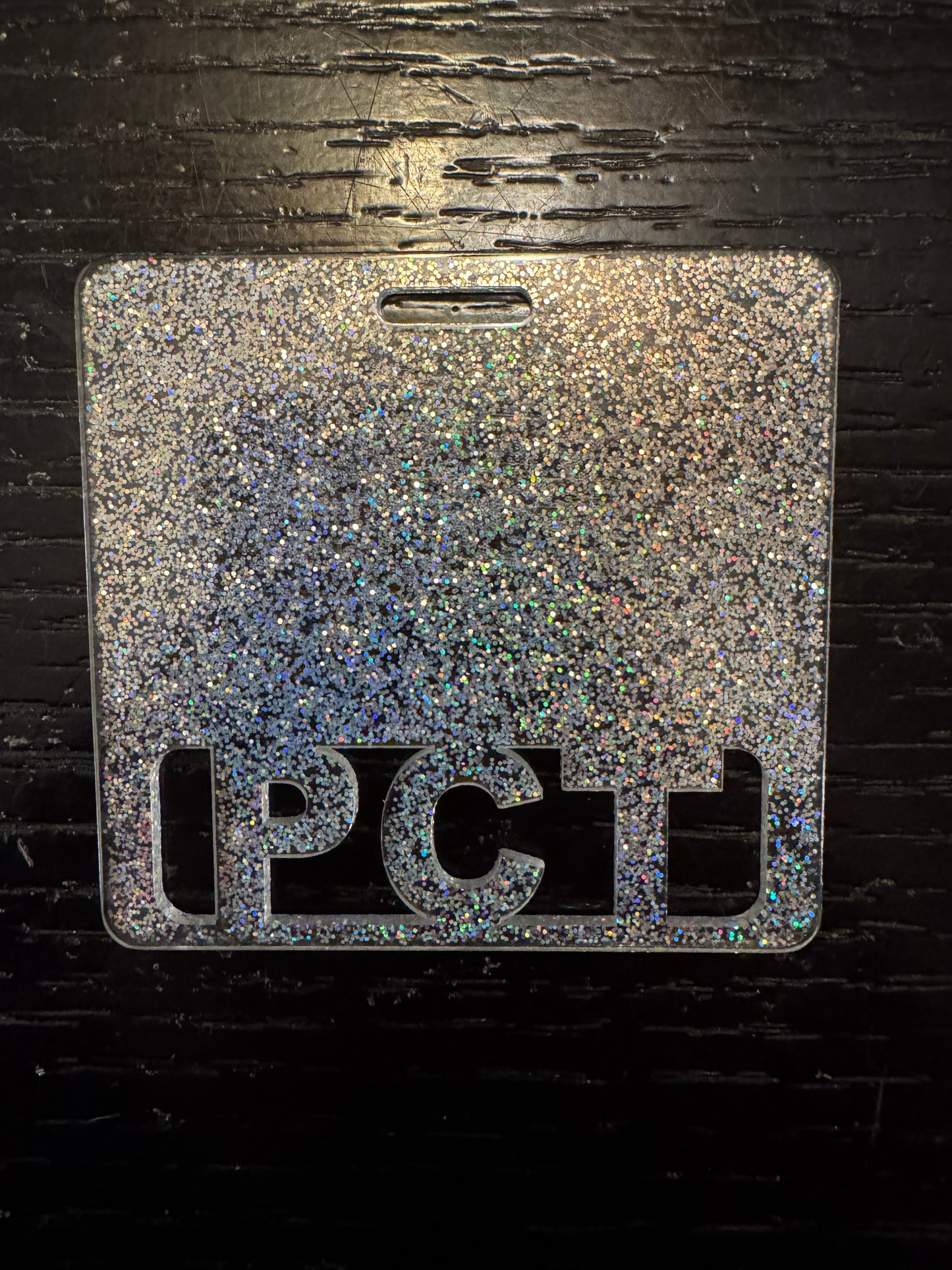 PCT Silver glitter badge buddy