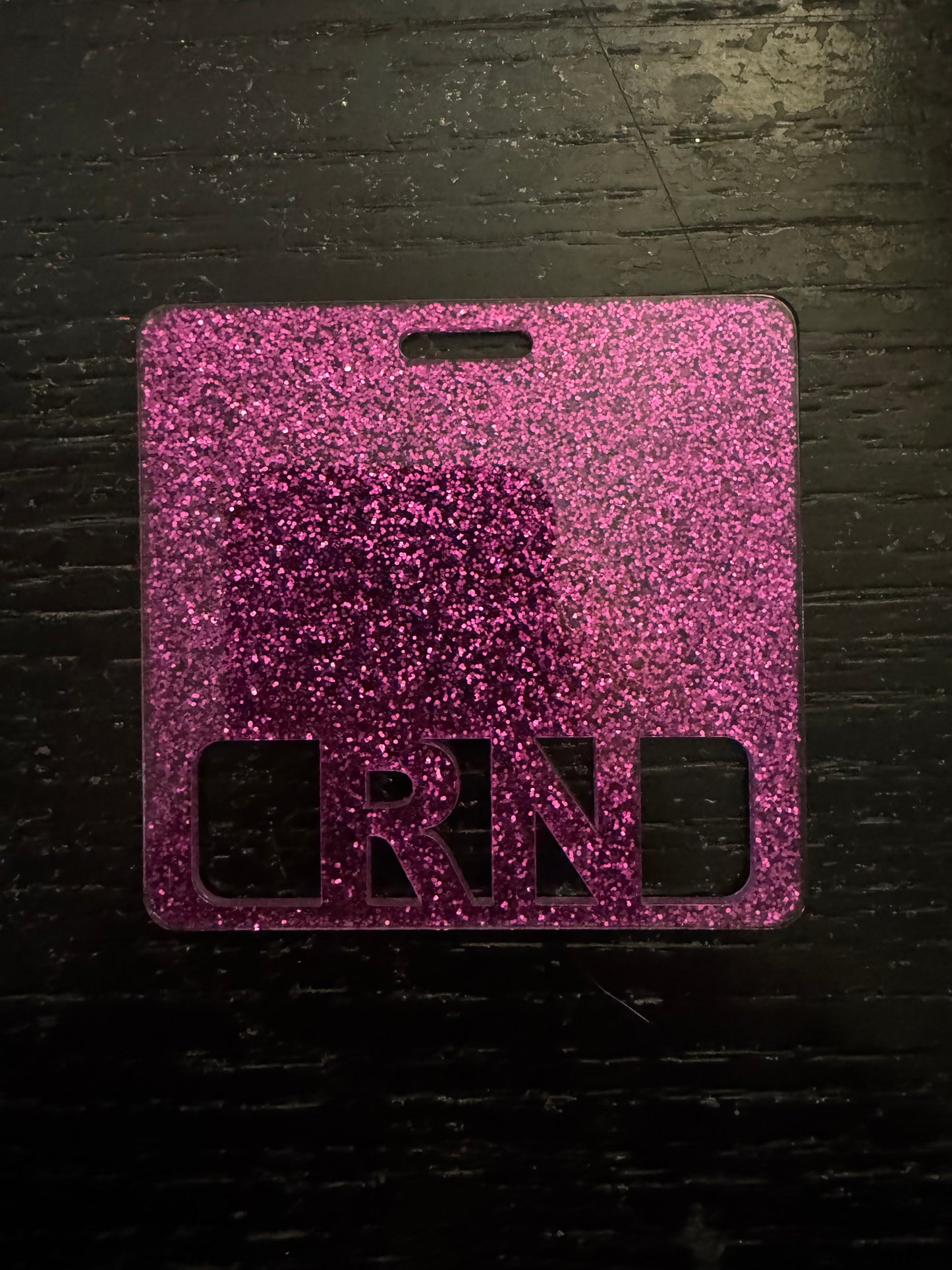 Purple glitter RN badge buddy