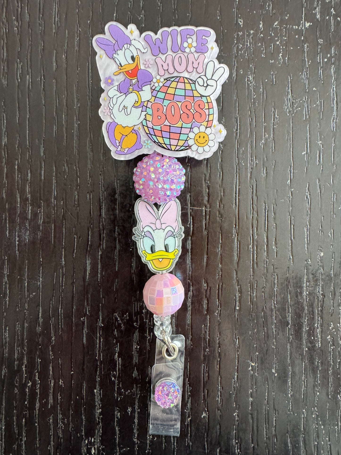 Daisy Duck wife mom boss badge reel