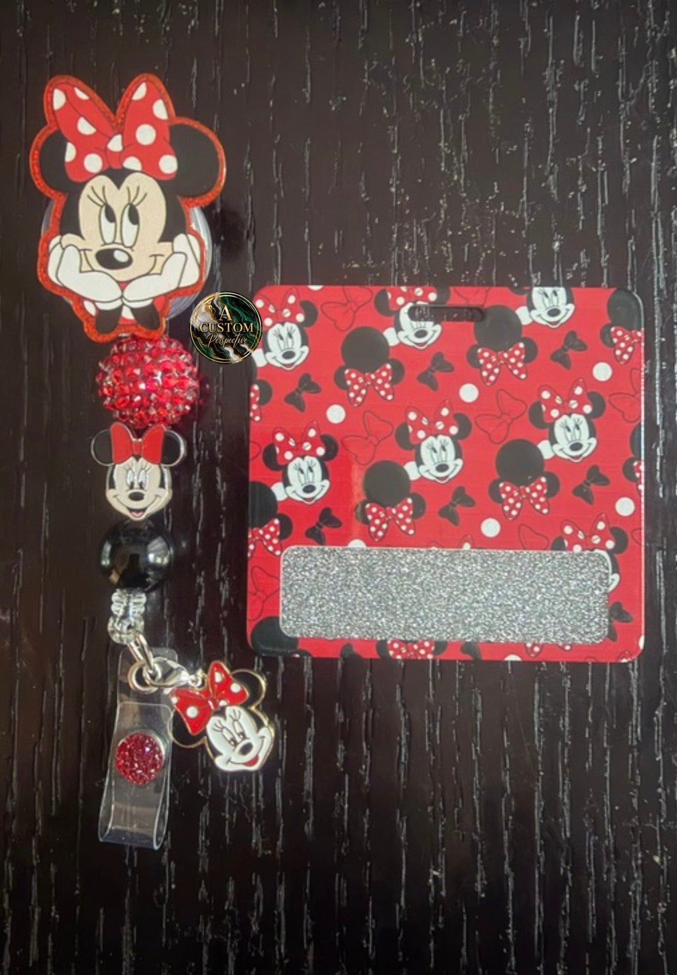 Minnie badge reel with charm & badge buddy