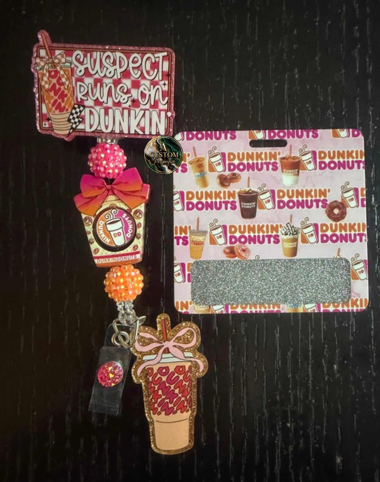 Dunkin Donuts badge reel with charm & badge Buddy