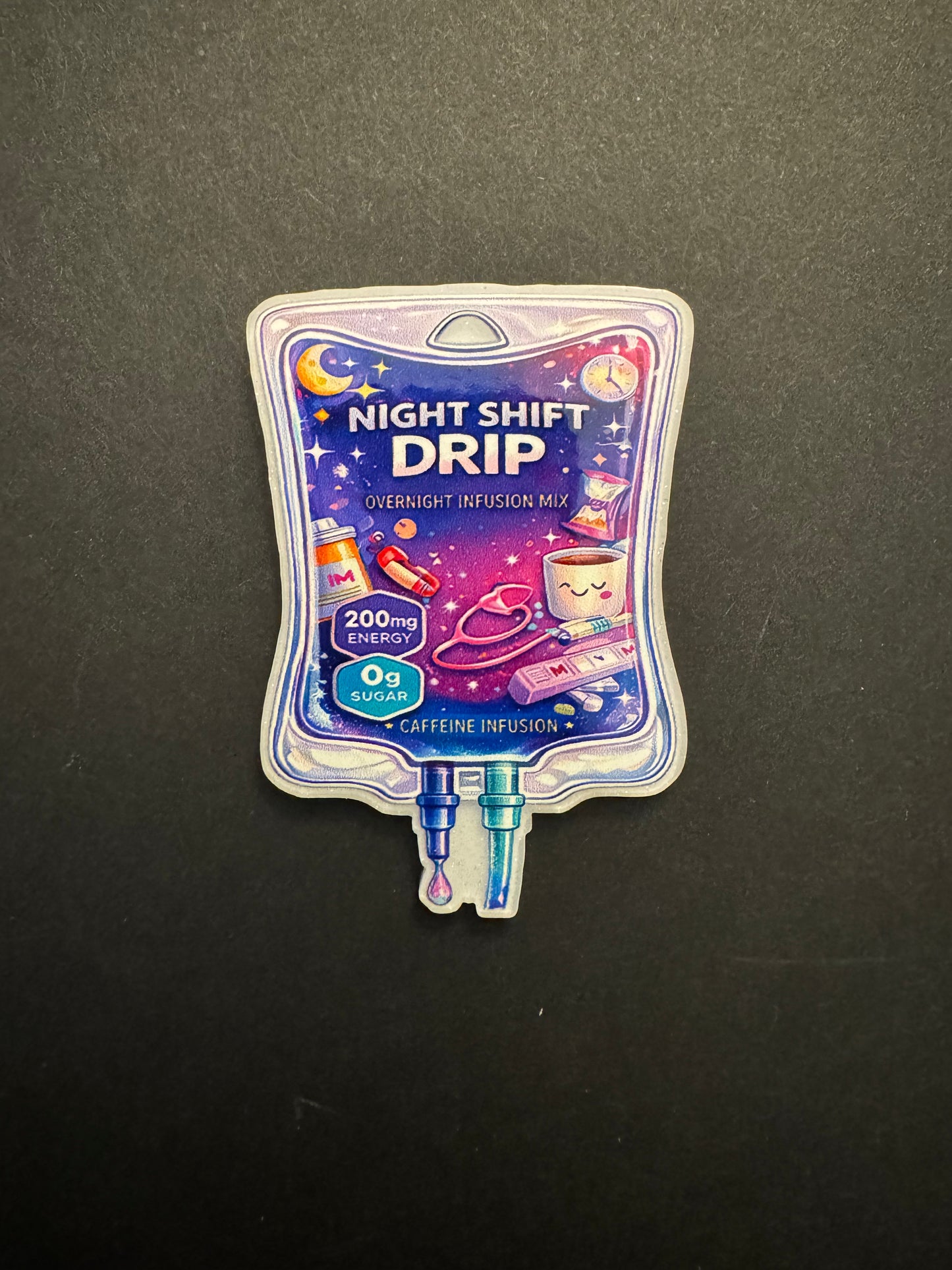 Night shift drip badge reel