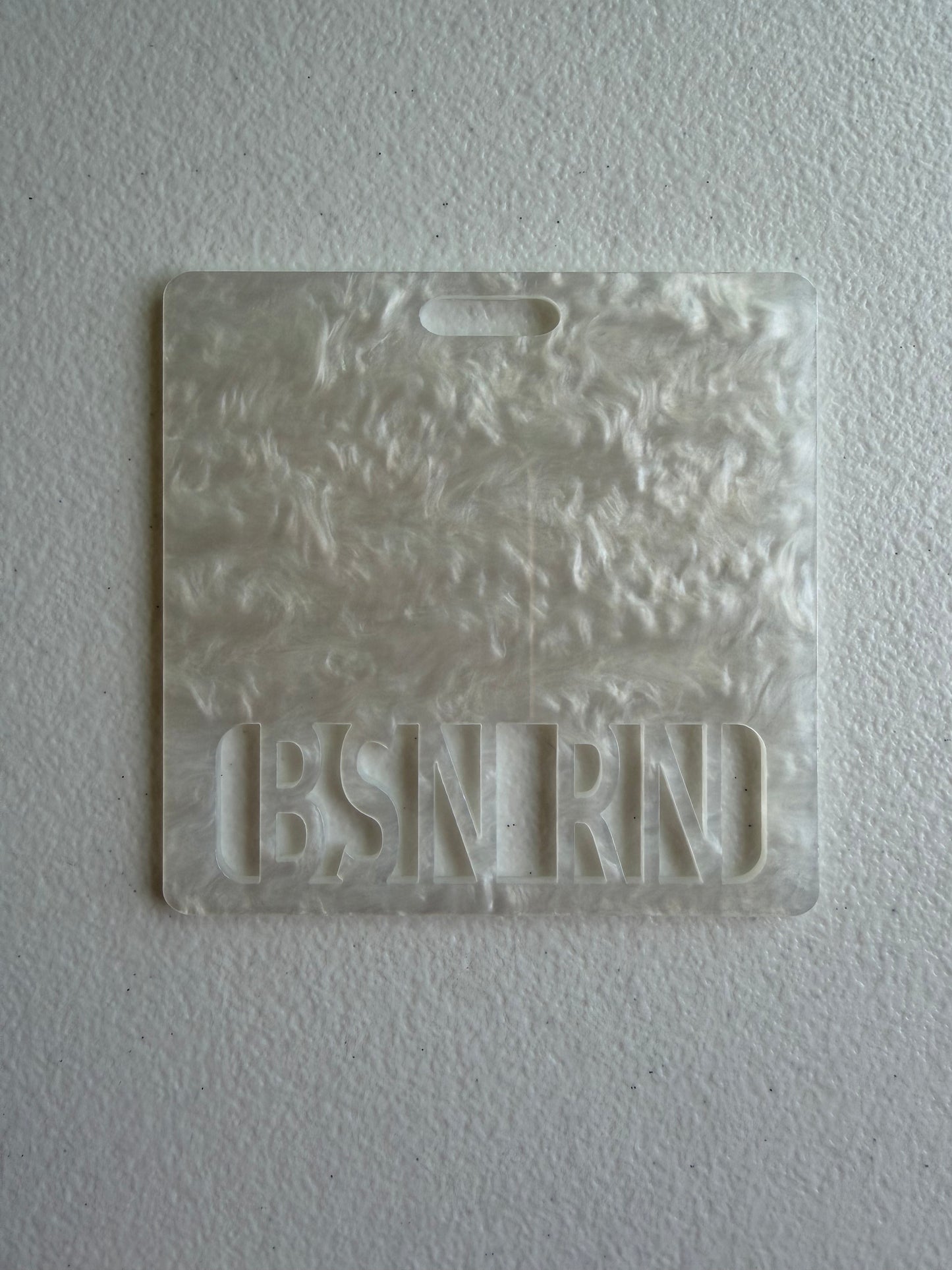 BSN RN badge buddy (white marble)