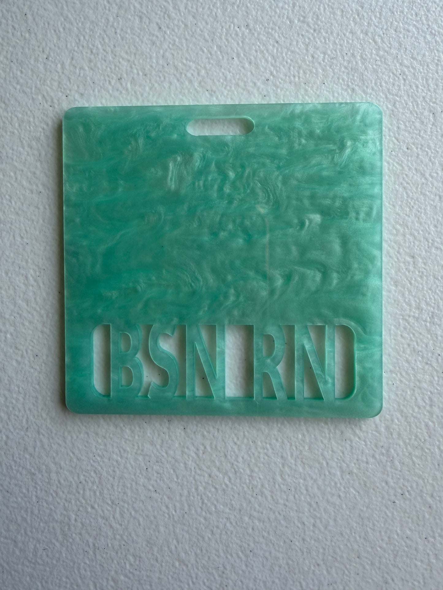 BSN RN badge buddy (light green marble)