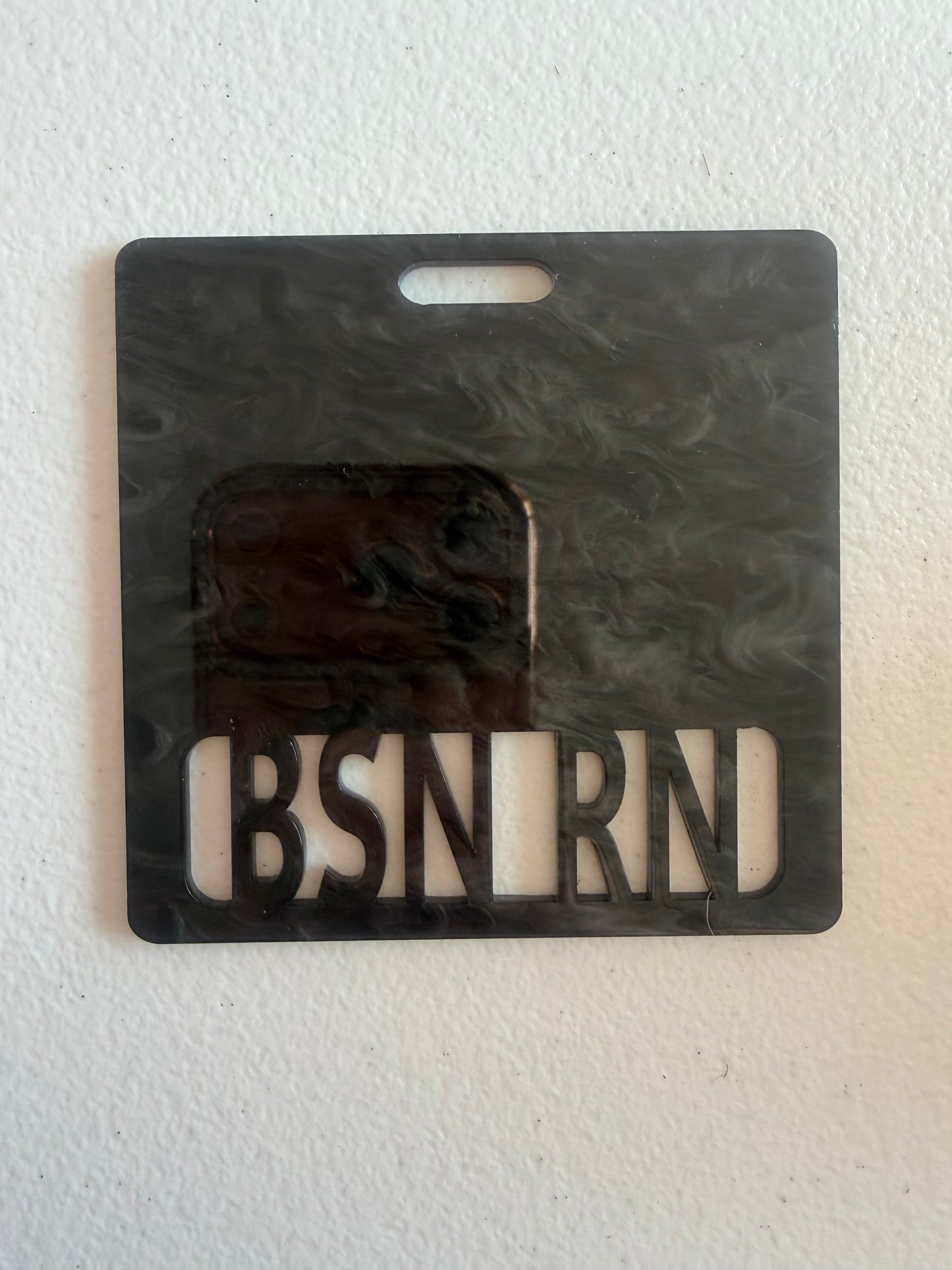 BSN RN badge buddy (black marble)