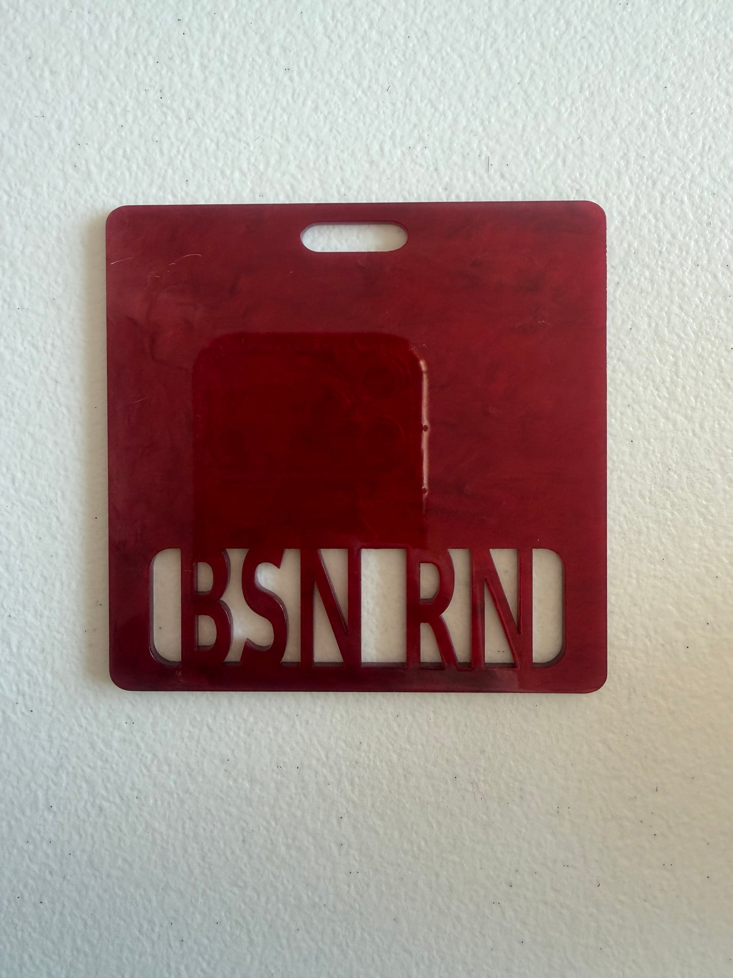 BSN RN badge buddy (red marble)
