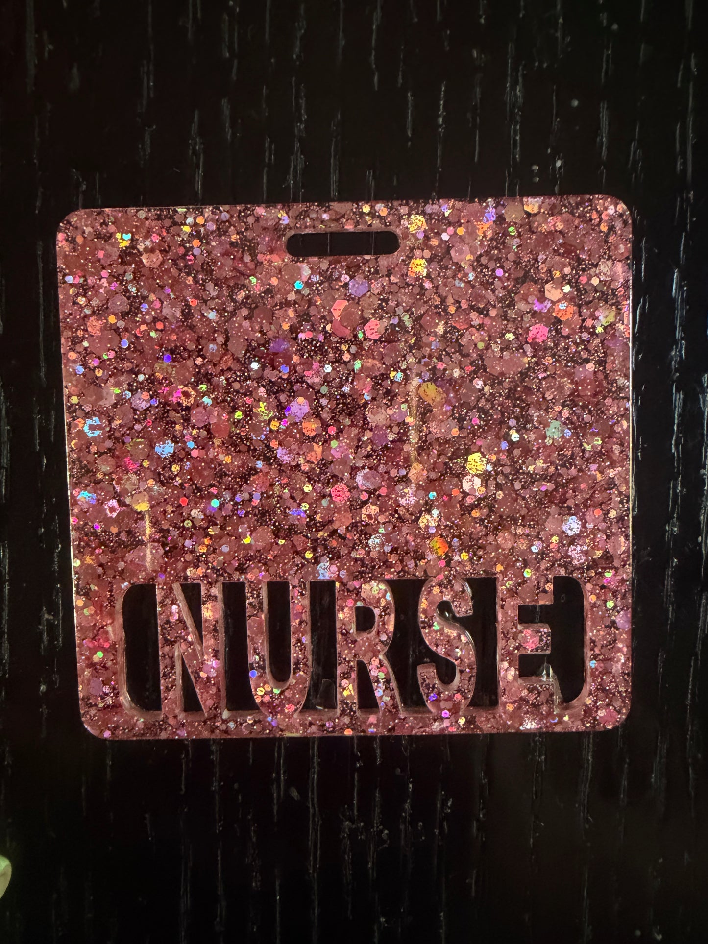 Nurse badge buddy (light pink chunky glitter)