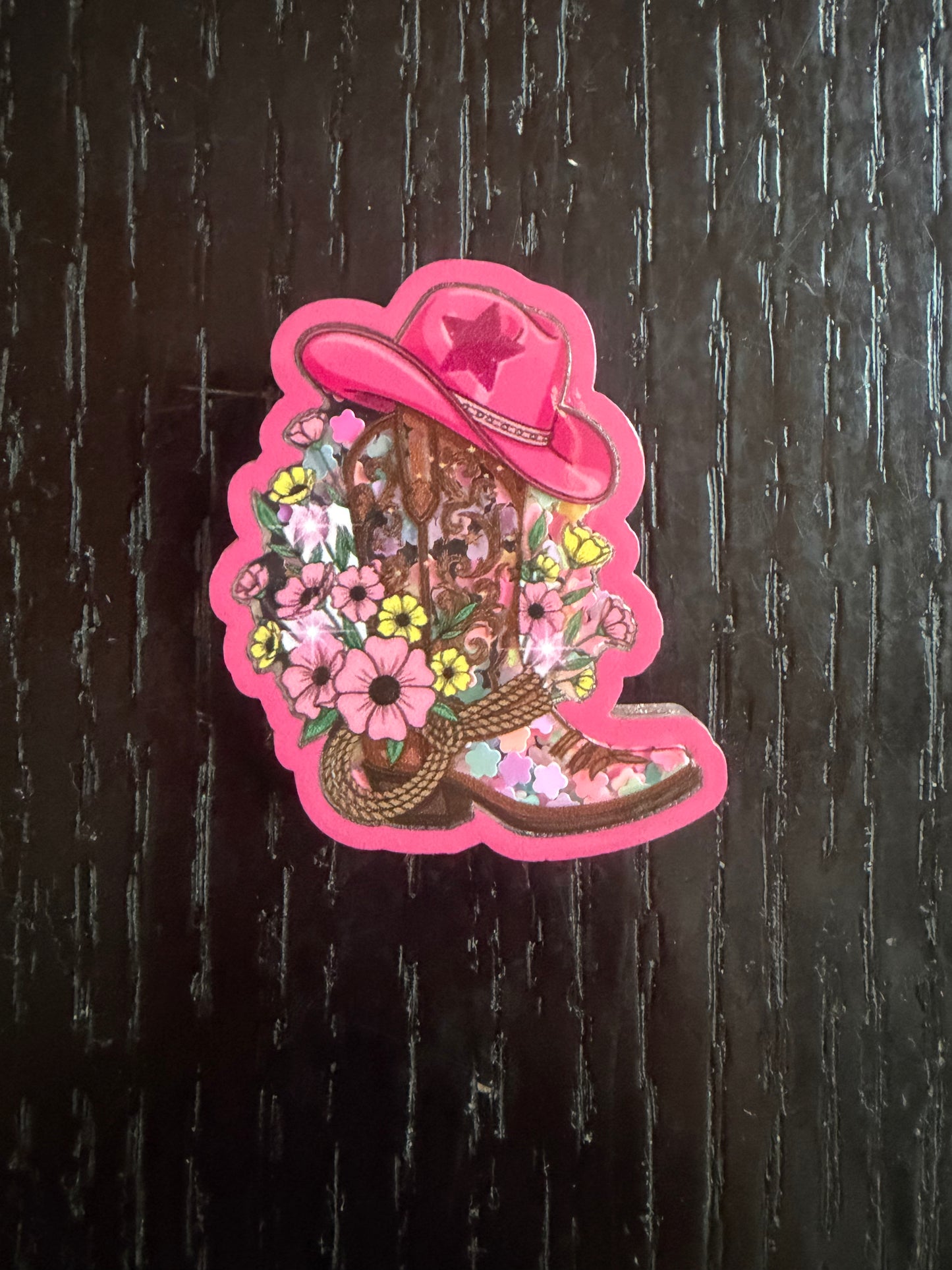 Cowgirl boot shaker badge reel