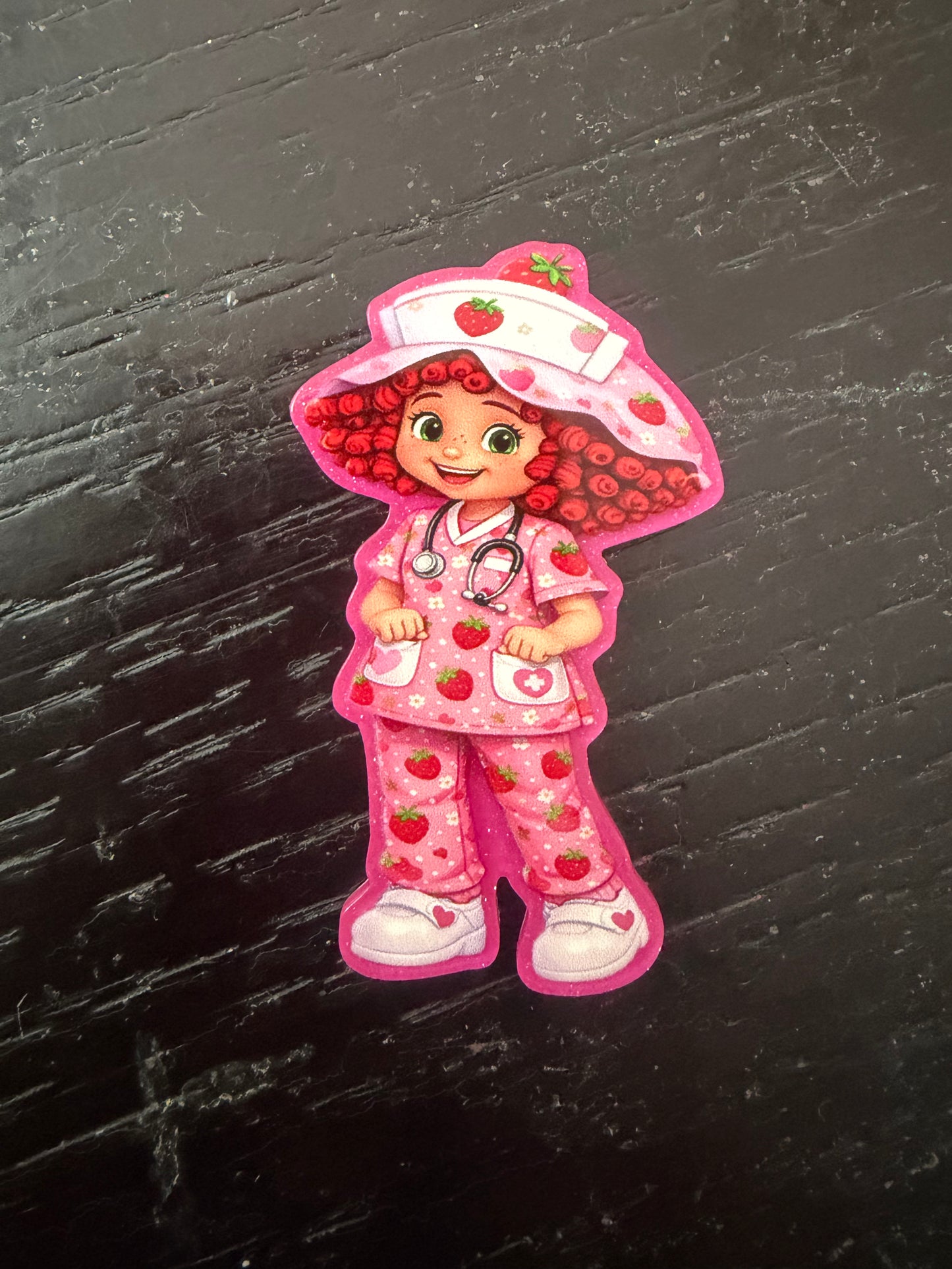 Strawberry Shortcake nurse badge reel