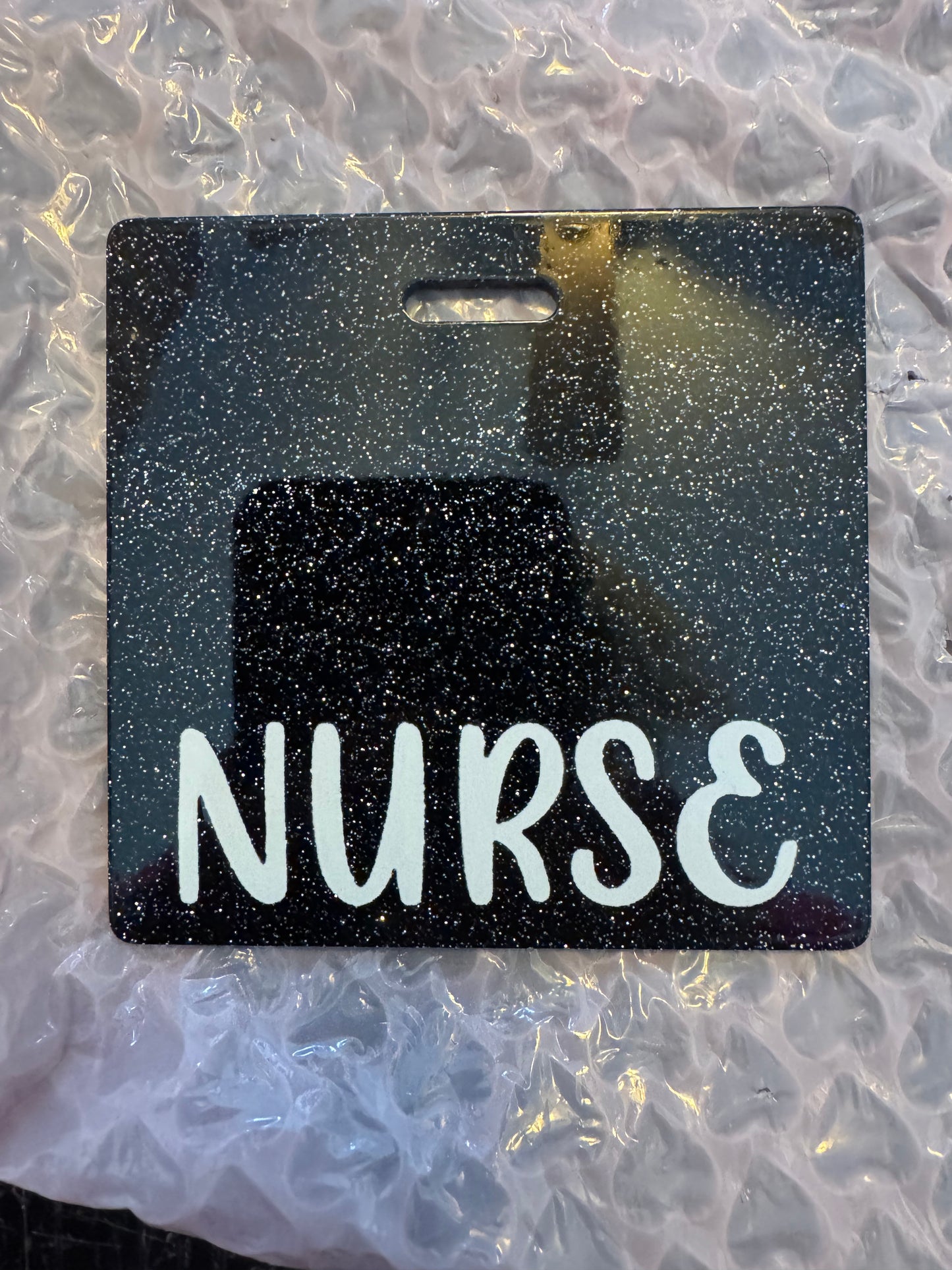 NURSE black glitter badge buddy