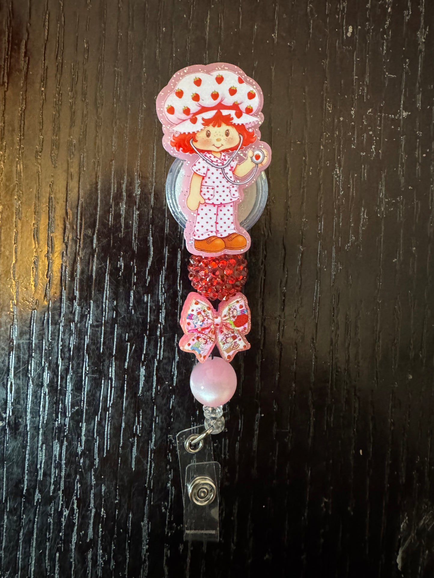 Strawberry Shortcake nurse badge reel