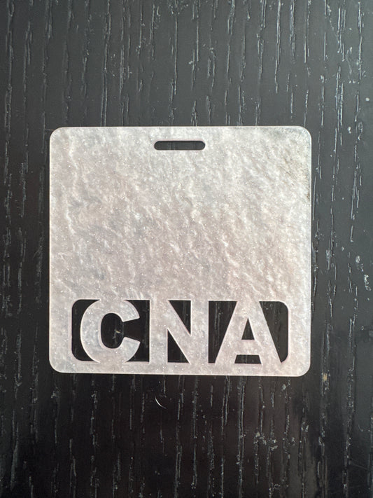 CNA light pink marble badge buddy