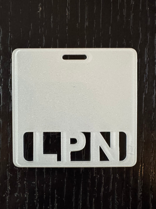 LPN white glitter badge buddy