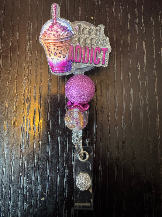 Iced Coffee Addict badge reel