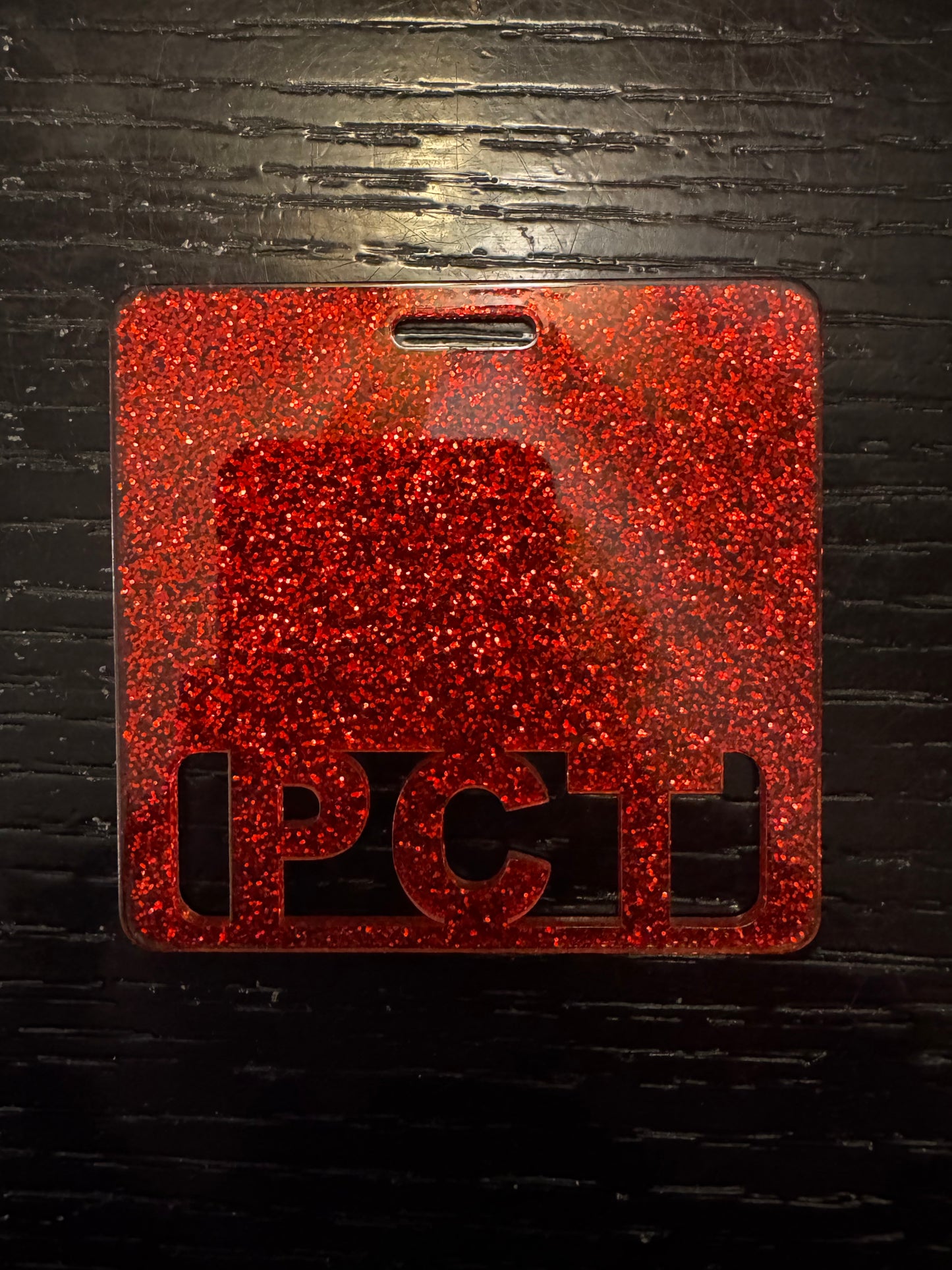 PCT red glitter badge buddy