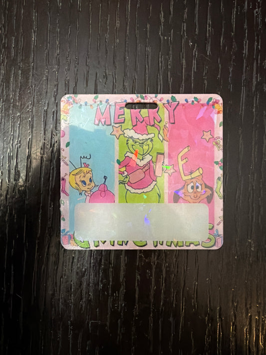 Christmas Grinch double sided holographic badge buddy
