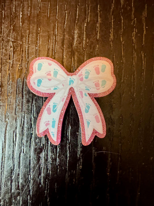 Baby feet bow badge reel