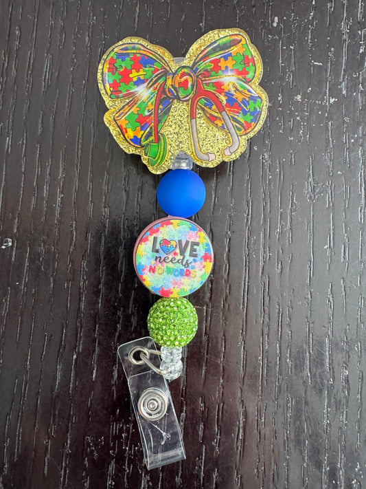 Autism bow badge reel