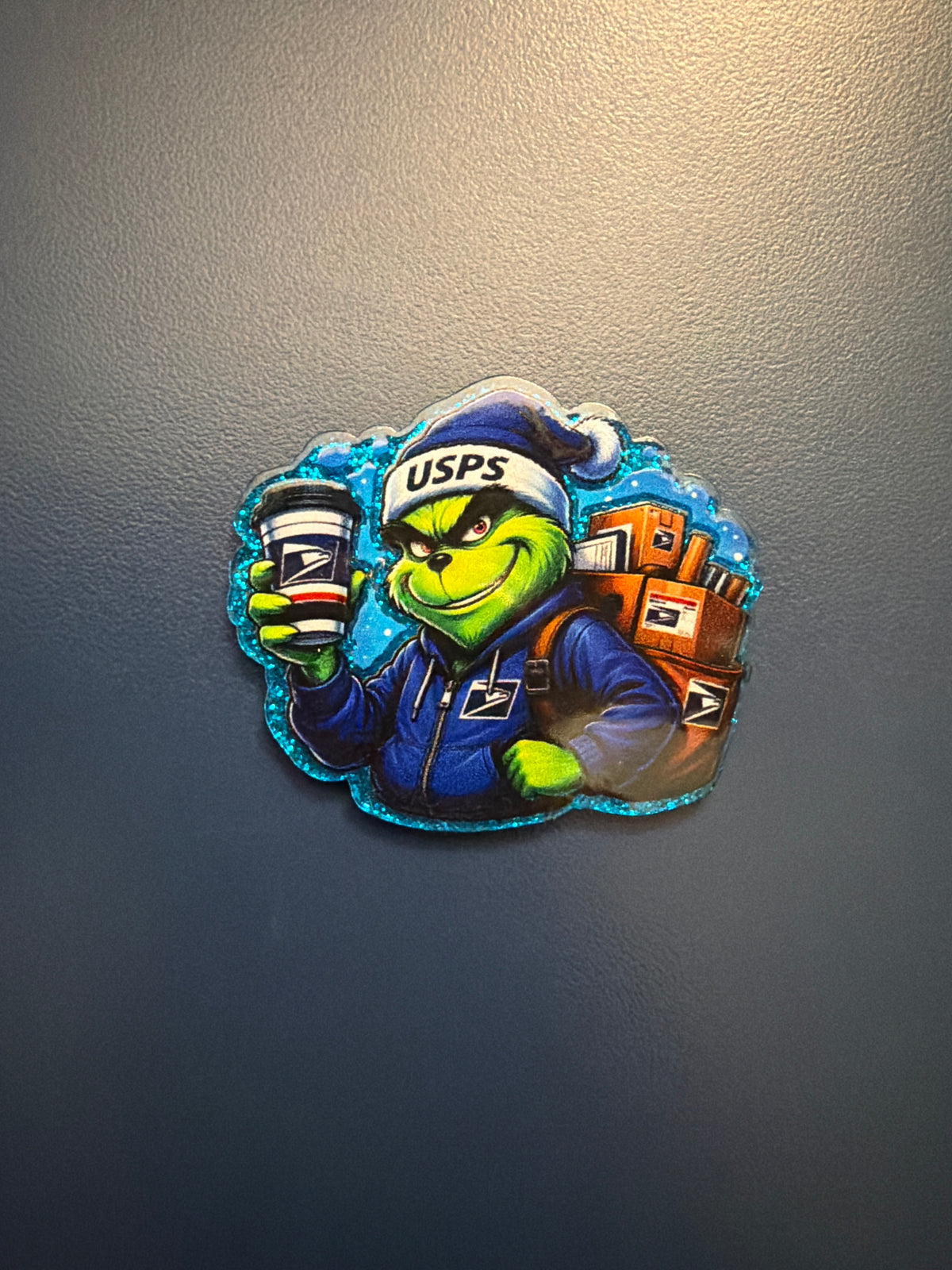 Christmas Grinch postal service badge reel