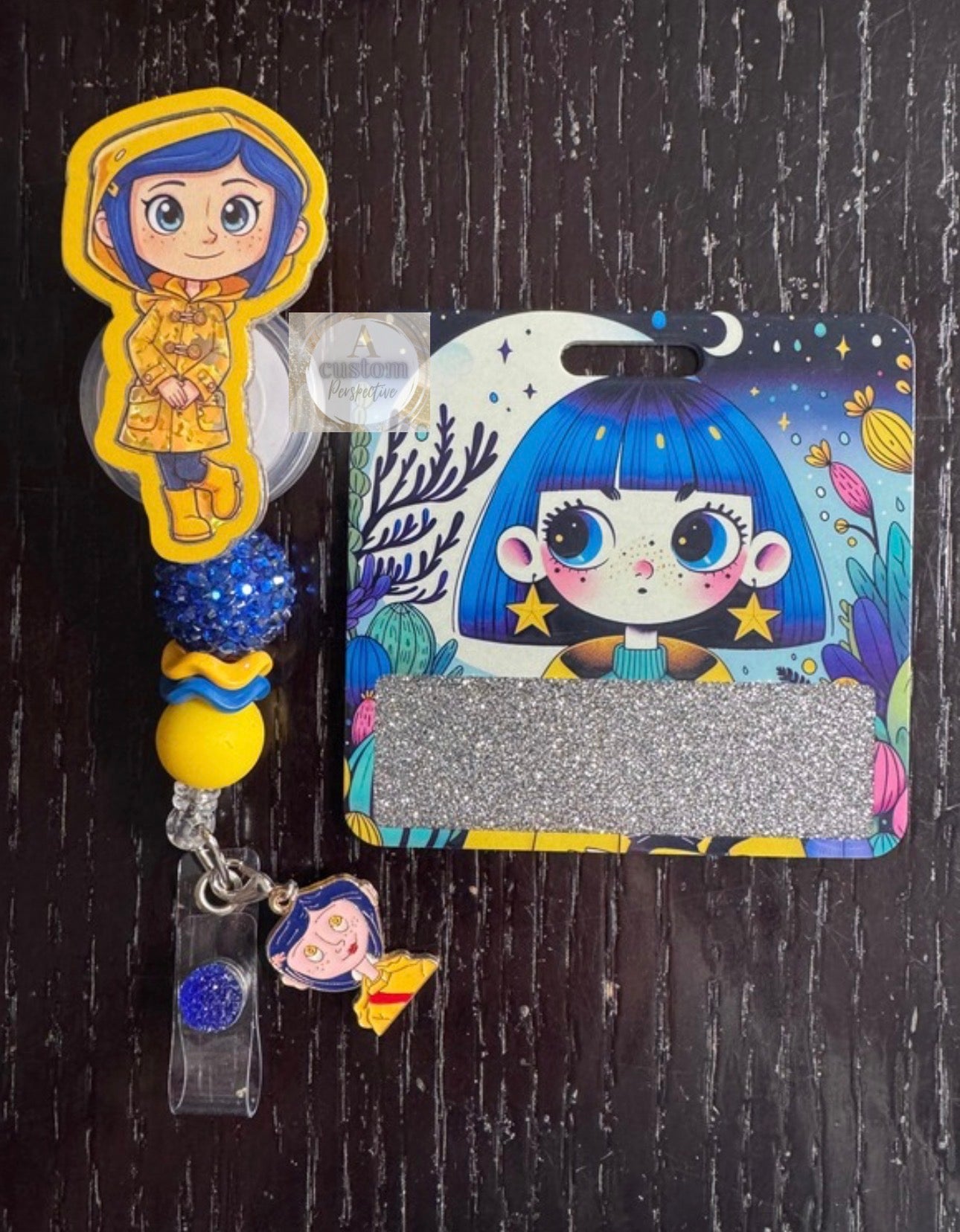 Coraline badge reel w/charm & badge buddy