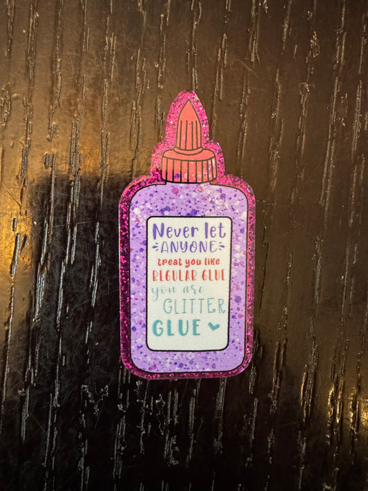 Glitter glue badge reel