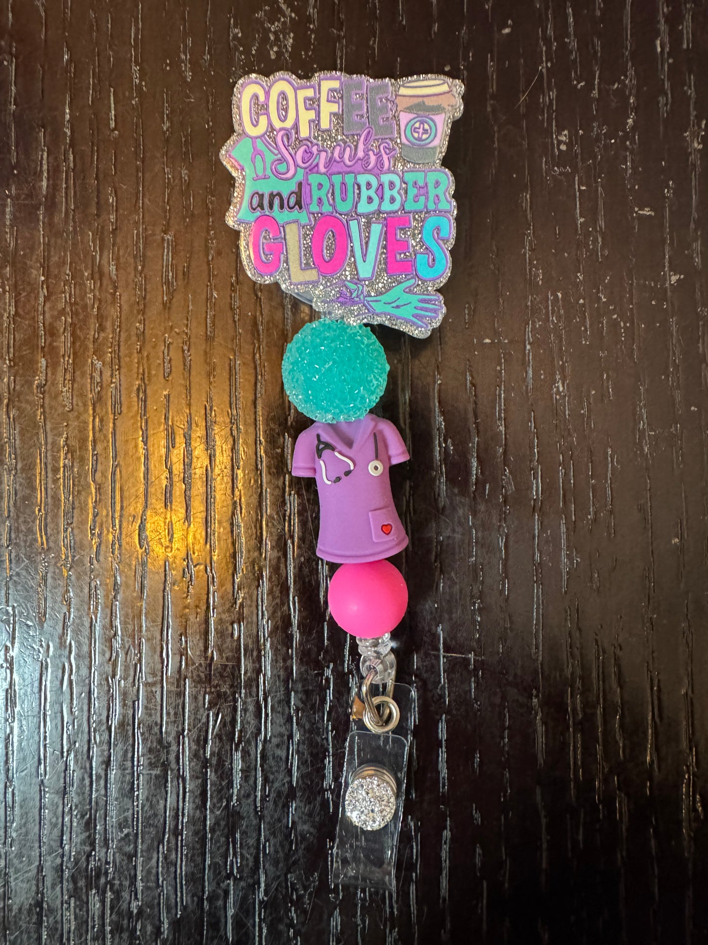 Coffee, Scrubs & rubber gloves badge reel