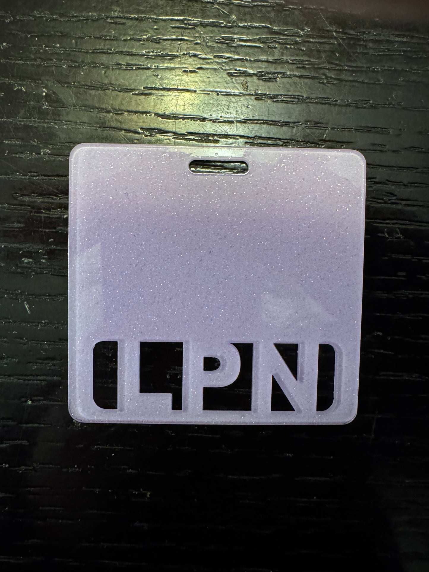 LPN Light Purple glitter badge buddy