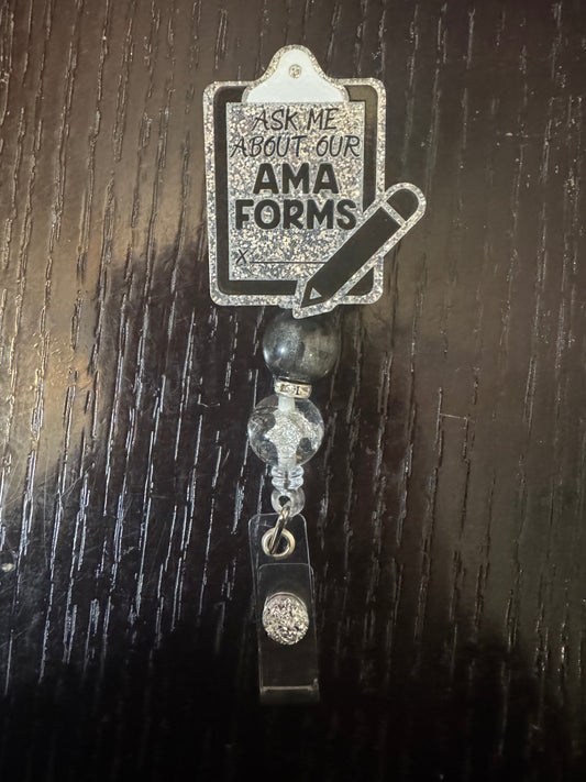 Ask me about our AMA forms badge reel