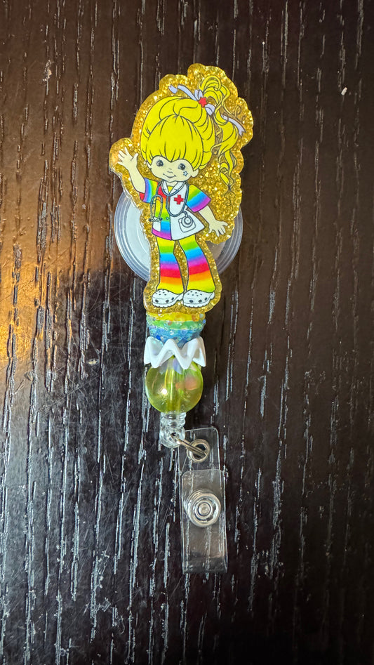 Rainbow Brite nurse badge reel