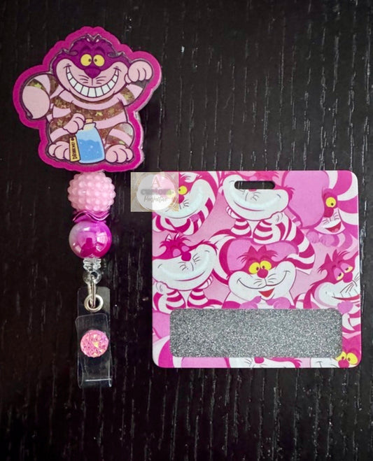 Cheshire Cat shaker badge reel & badge buddy