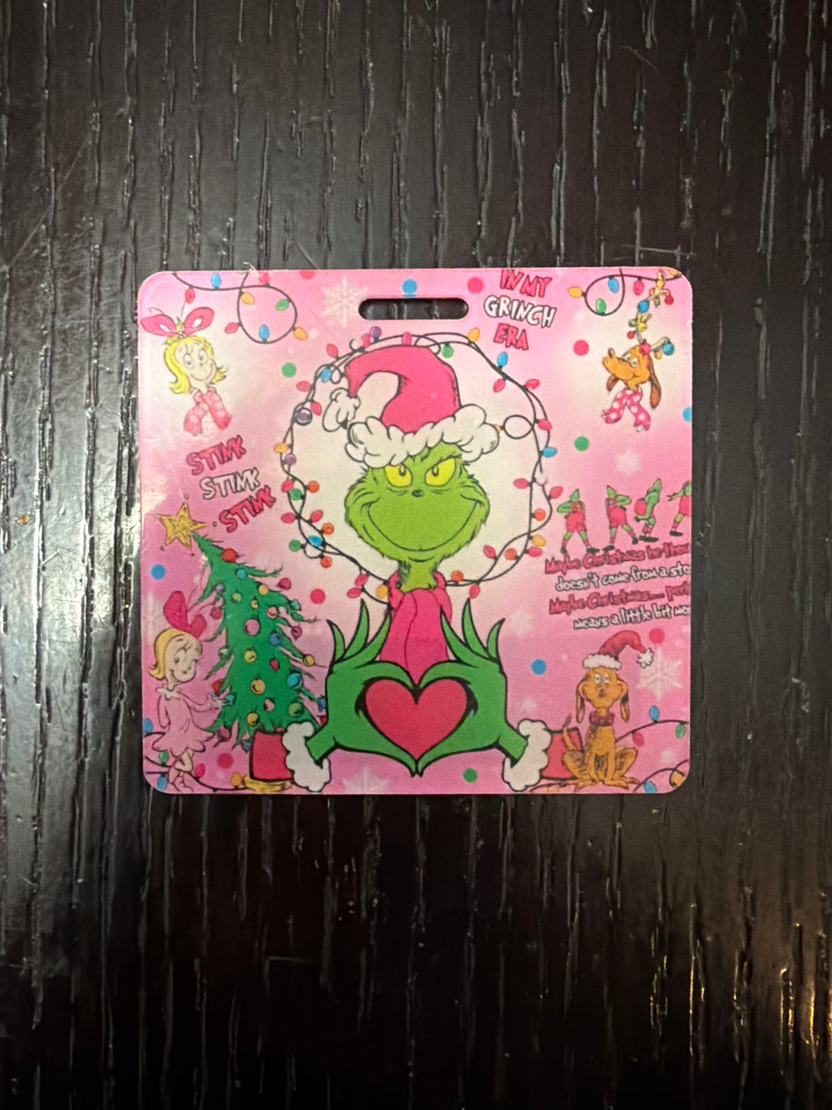 Christmas Grinch double sided holographic badge buddy