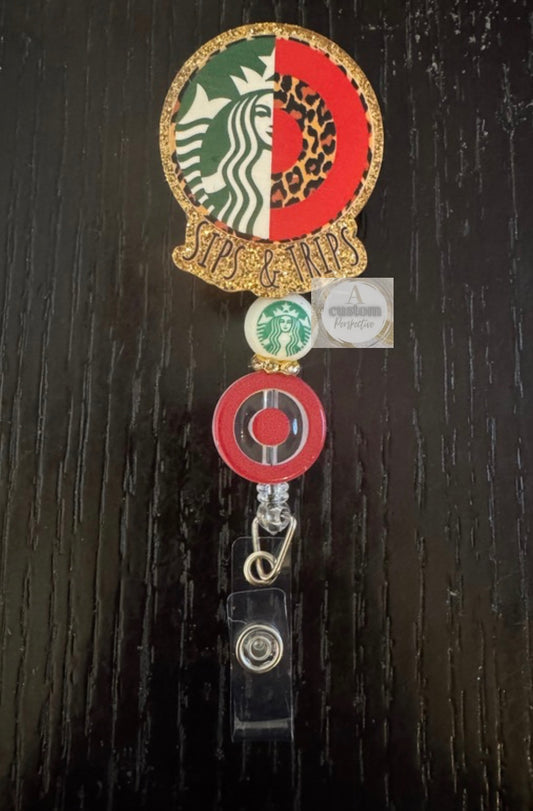 Sips & Trips badge reel