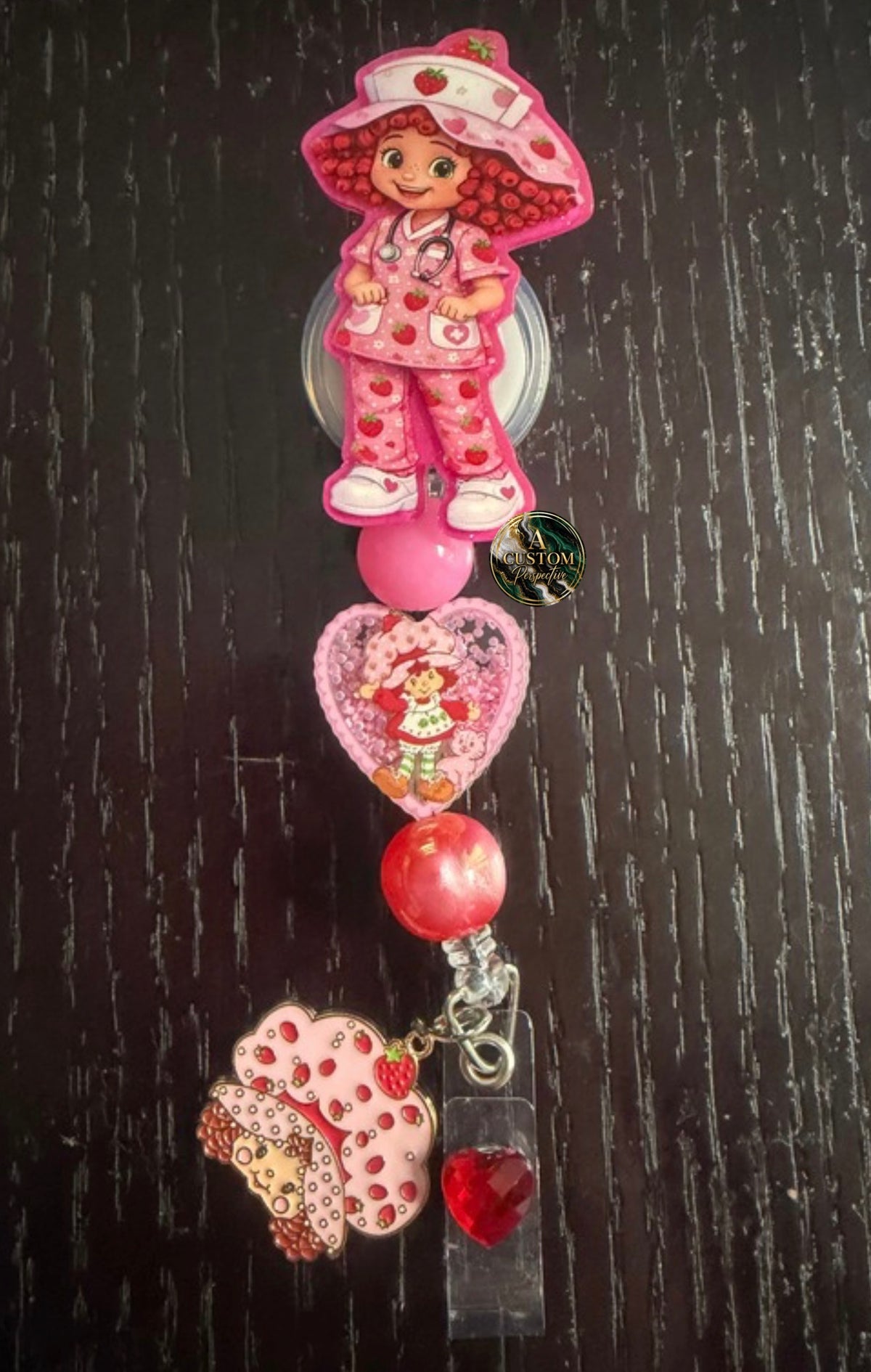 Strawberry Shortcake nurse badge reel