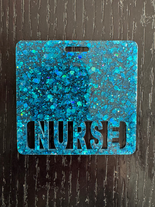 Nurse blue glitter badge buddy