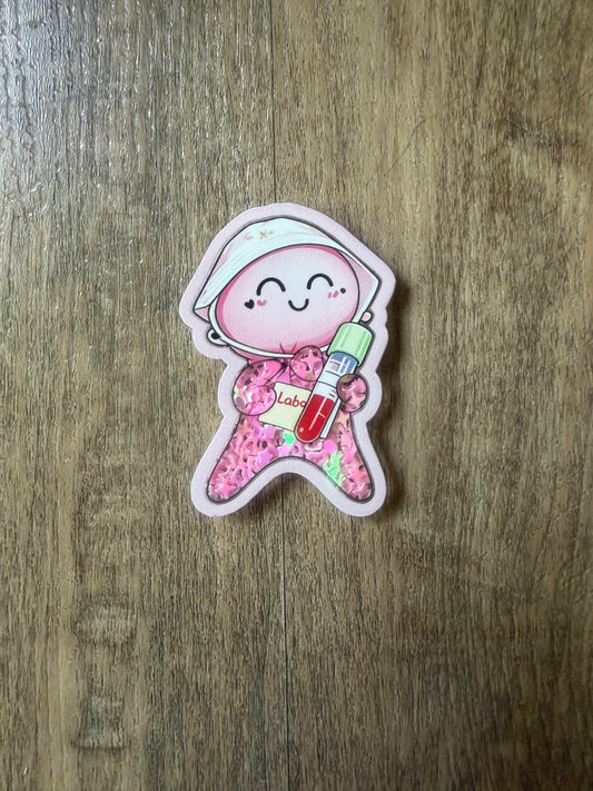 Glove baby shaker badge reel