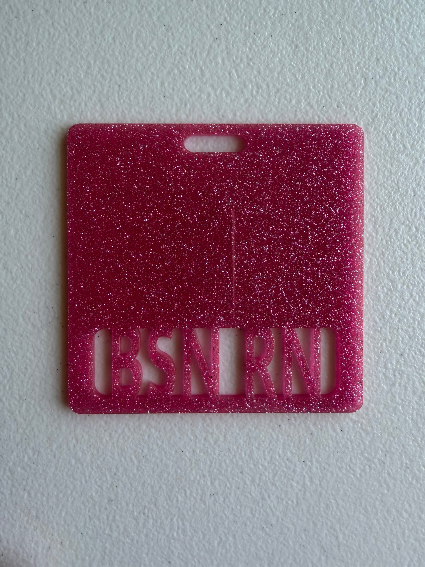 BSN RN badge buddy (pink glitter)