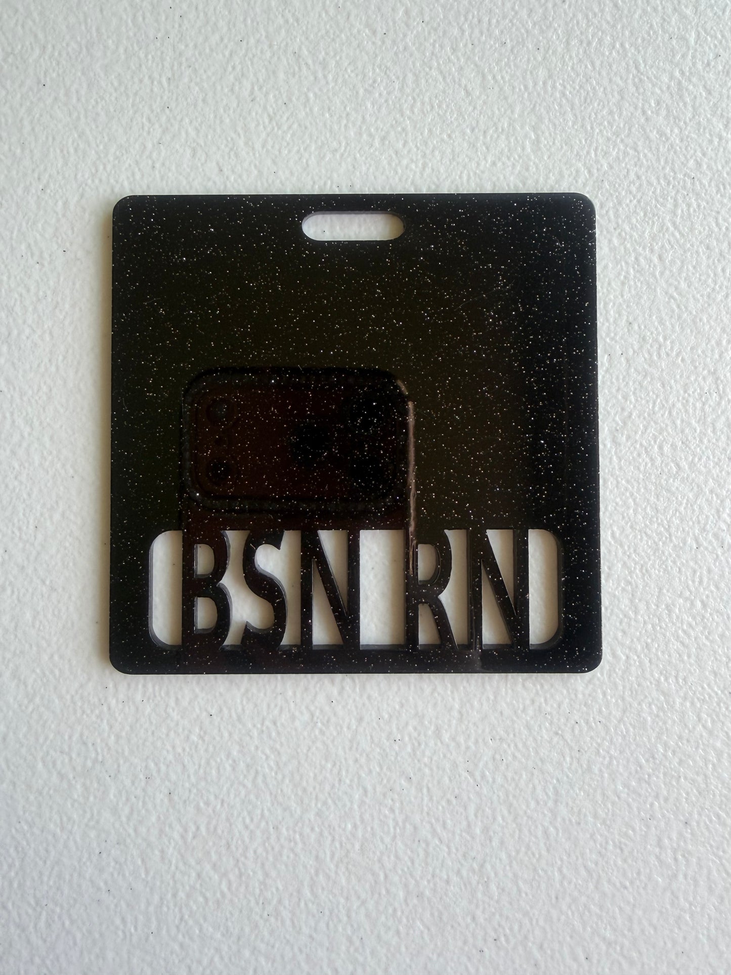 BSN RN badge buddy (black glitter)