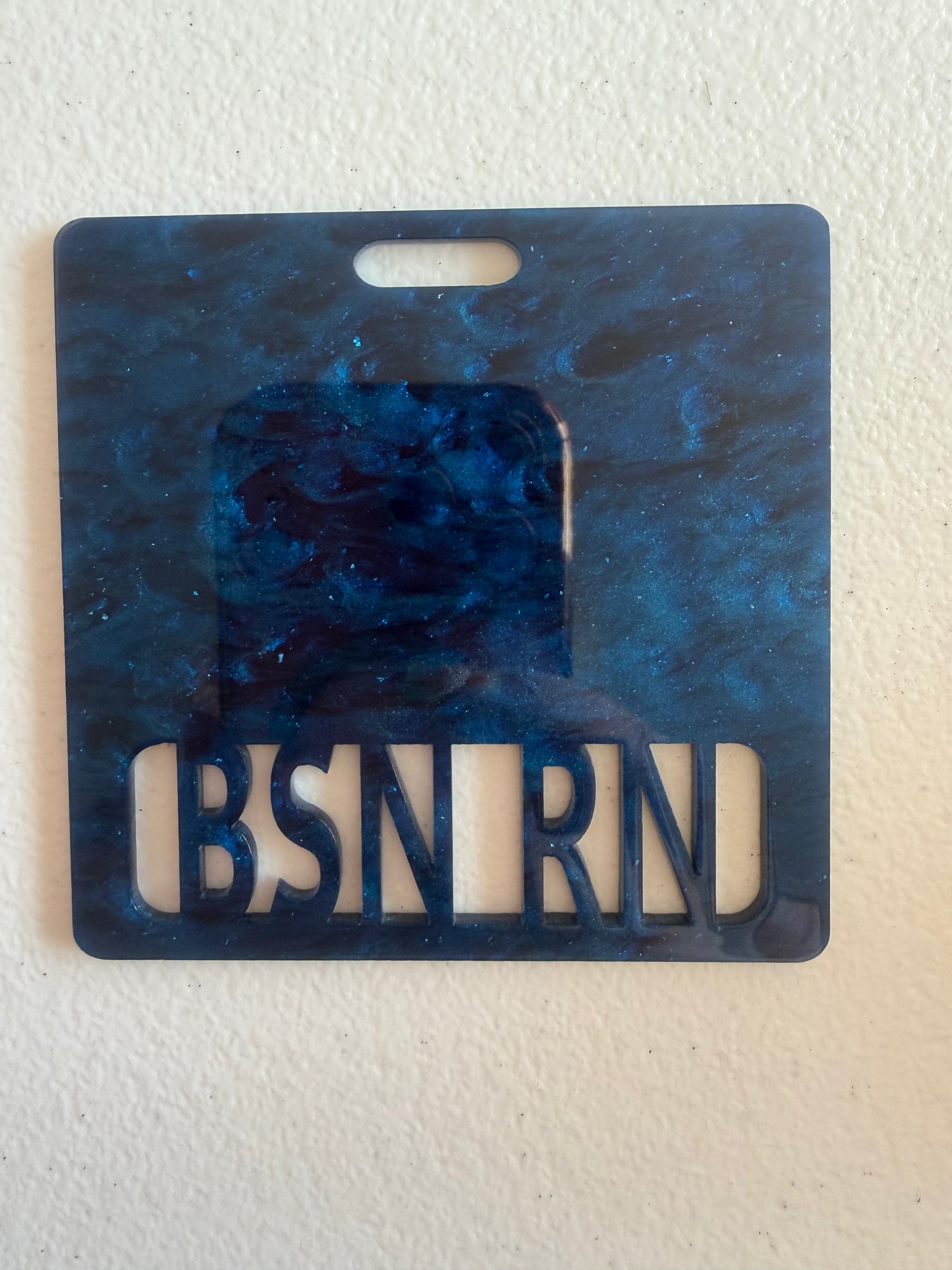 BSN RN badge buddy (blue marble)