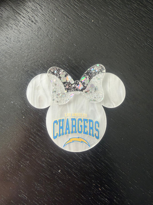 Chargers Minnie head badge reel