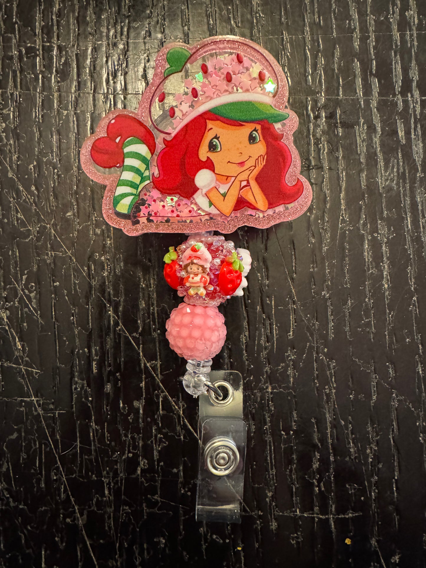 Strawberry shortcake shaker badge reel