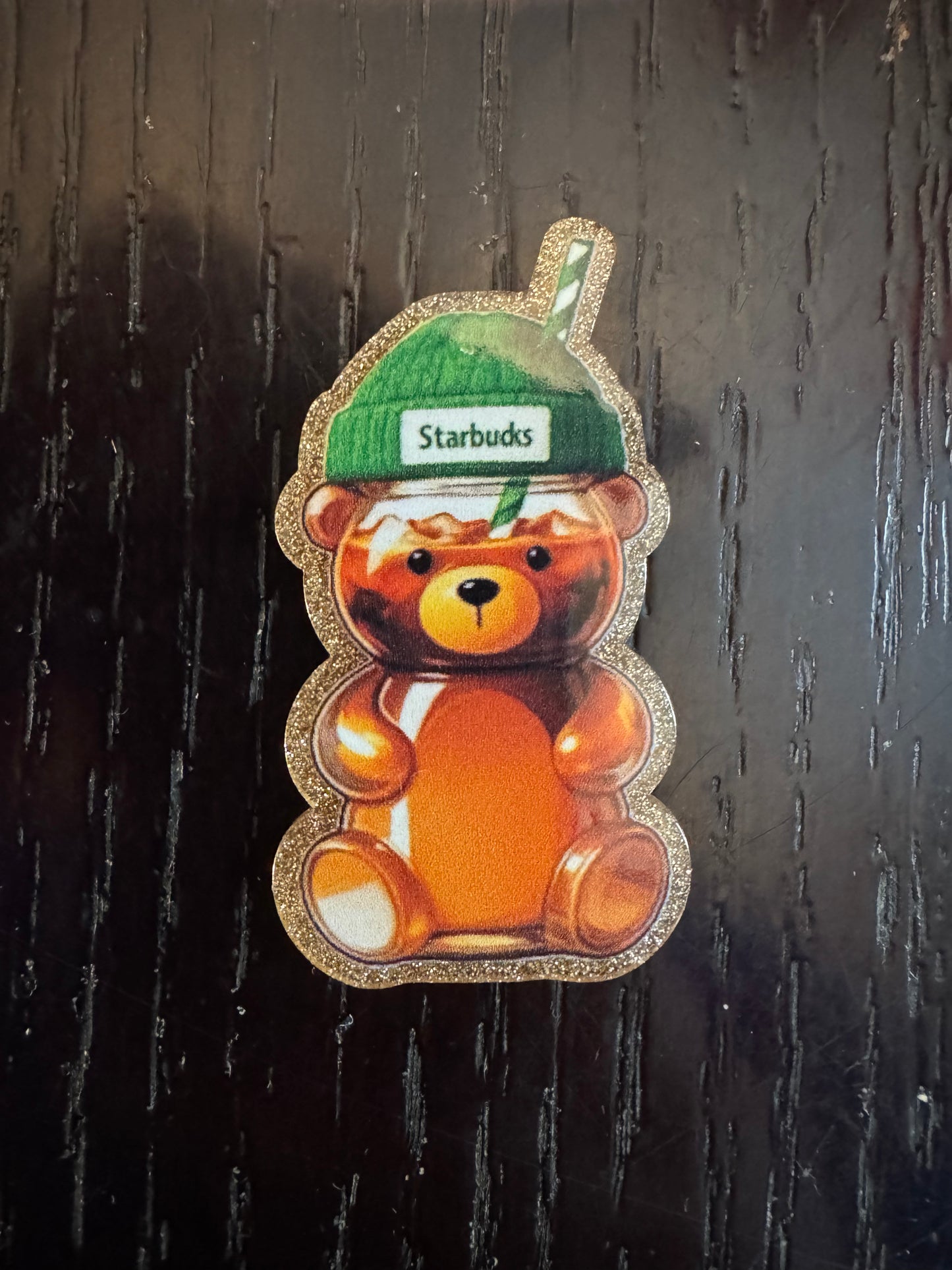Starbucks bear (green) badge reel