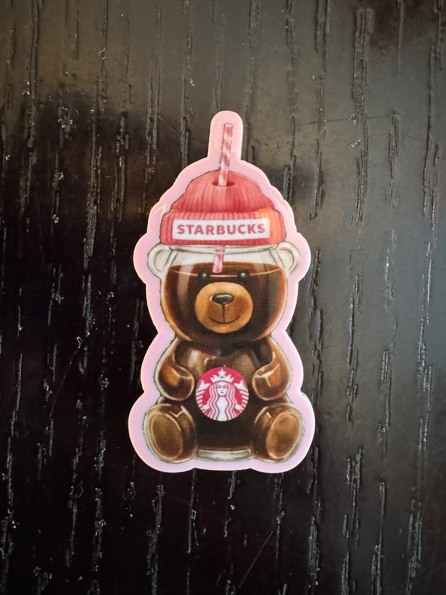 Starbucks bear (pink) badge reel