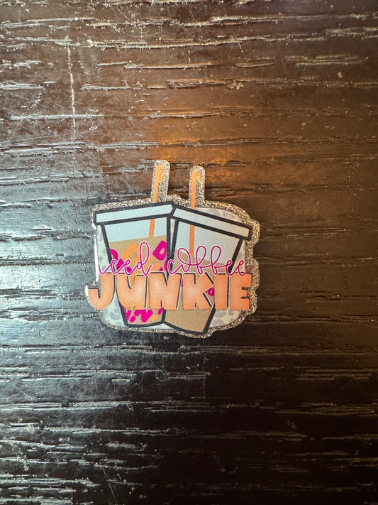 Iced coffee Junkie badge reel