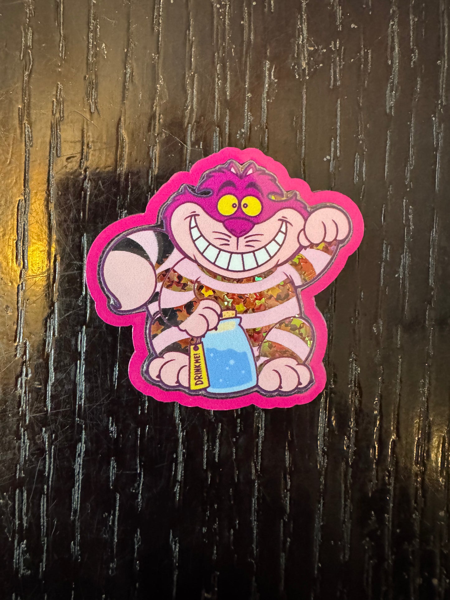 Cheshire Cat shaker badge reel